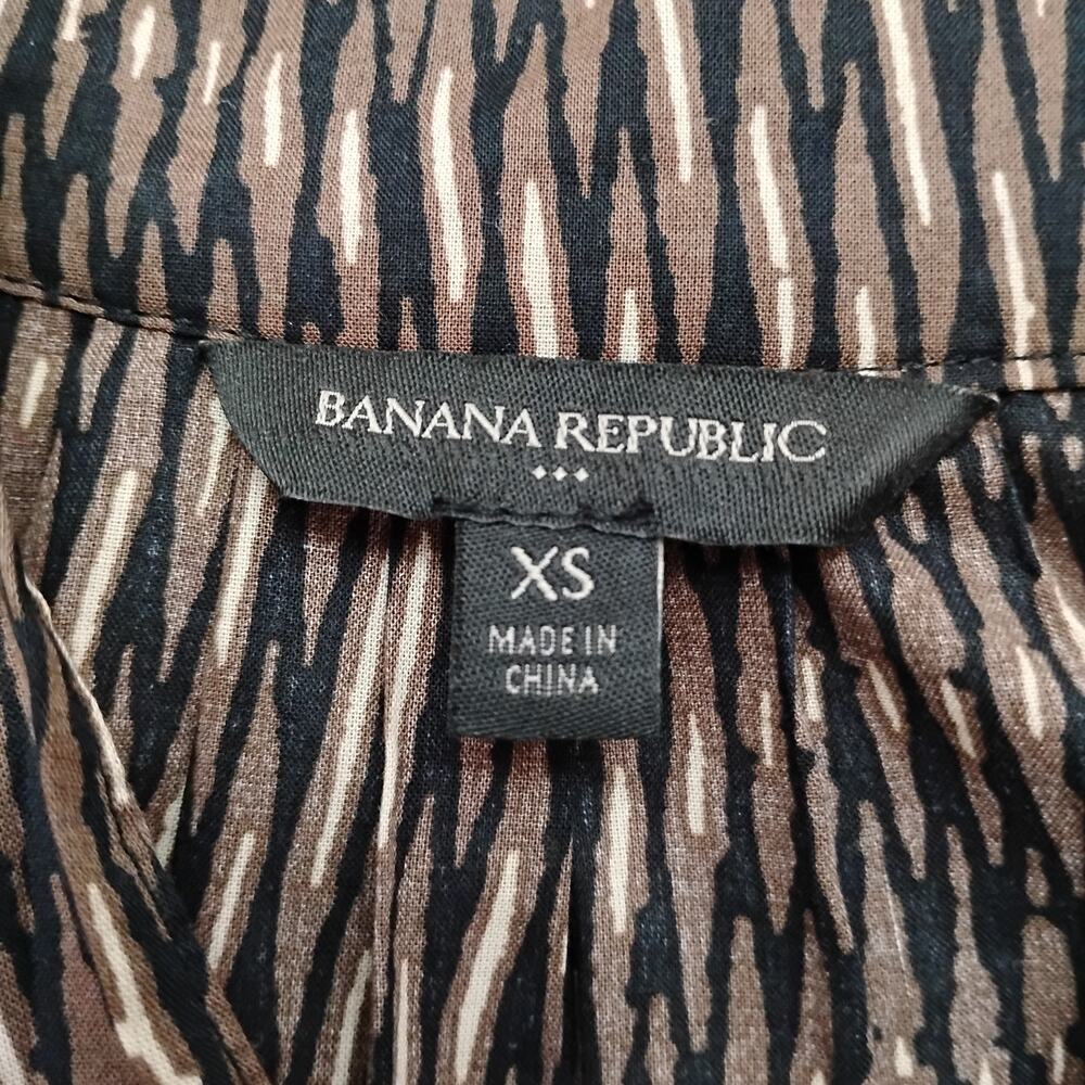 Banana Republic Tiered Blouse Brown & Black XS Long Puffy Sleeve Missing Belt - Picture 7 of 12